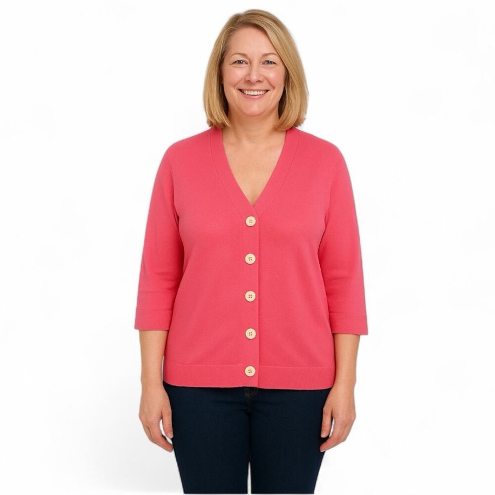 Boden Cardigan Sweater Plus Size 18 Pink Coral *flaw Classic 3/4 Sleeve Knit